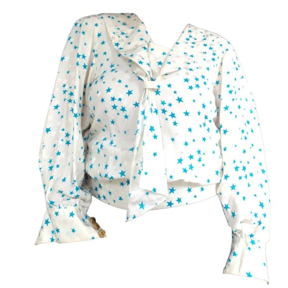 Vtg 80s/90s Womens 8 Star Pattern Silk Blouse Long Sleeve Collared Layered. - Picture 1 of 10